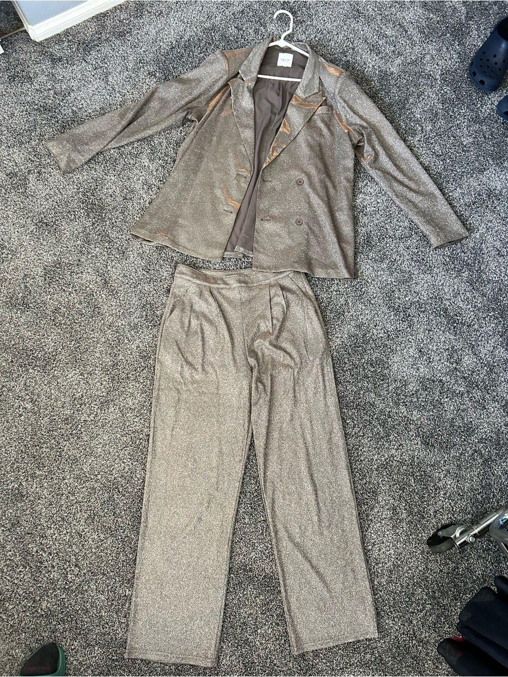 Le Lis Metallic Taupe Blazer & Pants Set